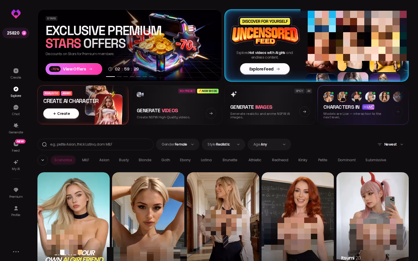 GoLove's homepage and realistic character roster