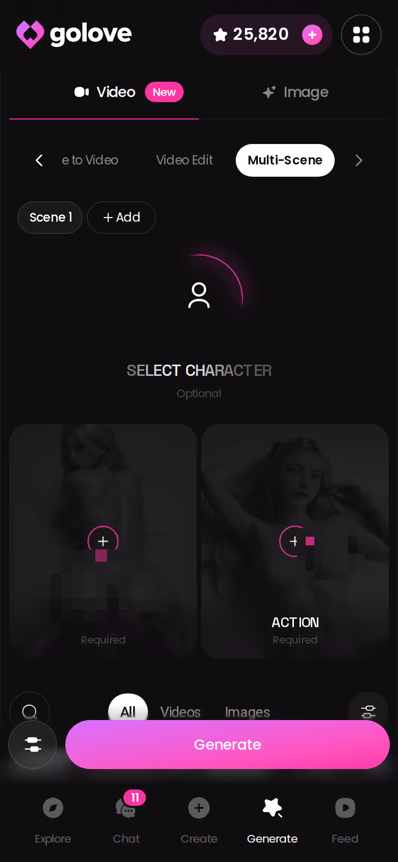GoLove.ai Multi Scene video generator on mobile combining several moments into one clip