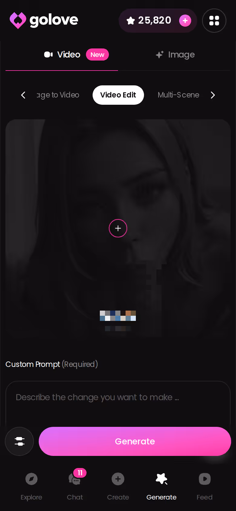 Editing a generated video on GoLove.ai mobile